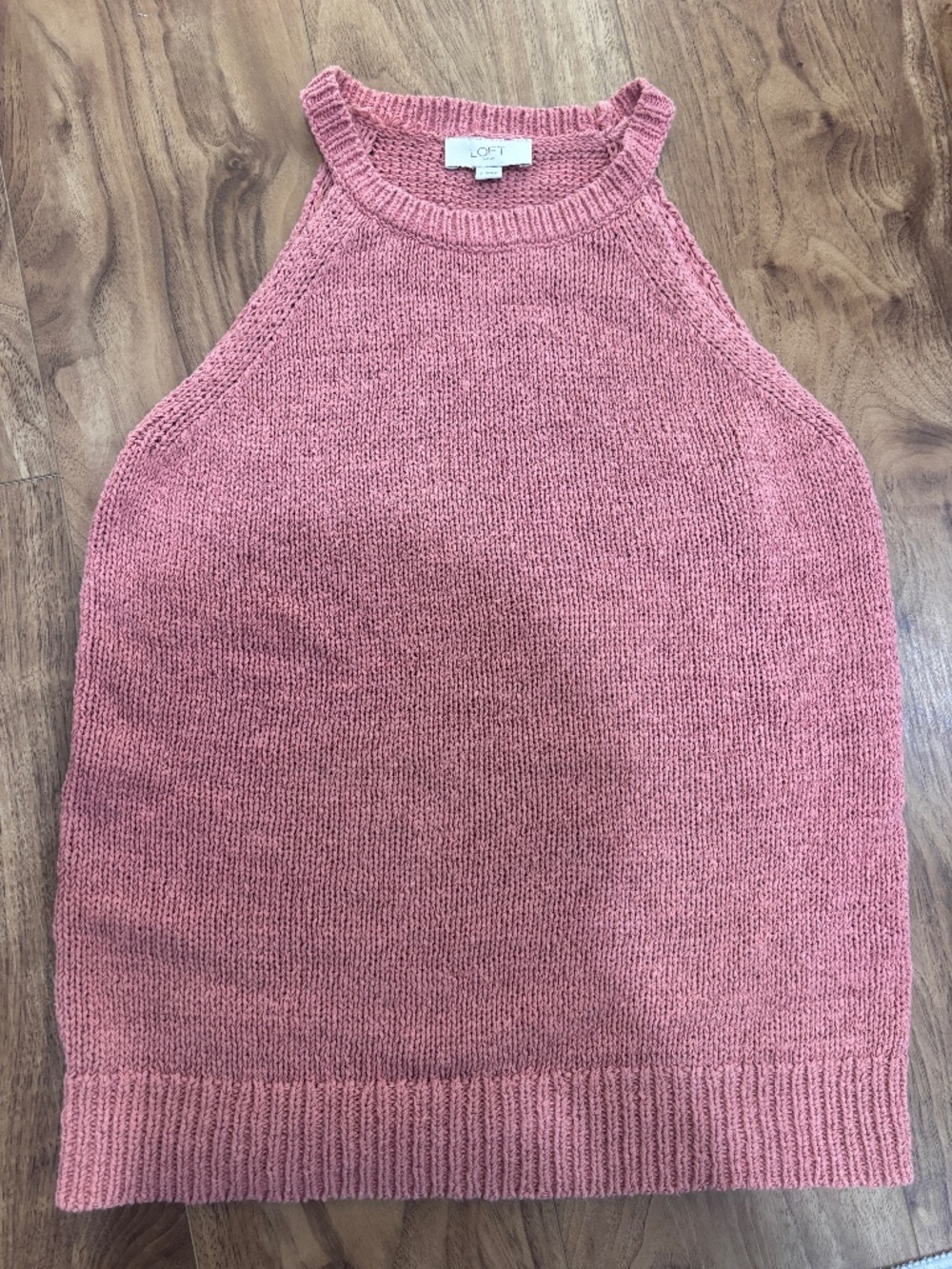 LOFT Pink Halter Neck Sweater Tank Small Textured Knit Sleeveless Ribbed Hem